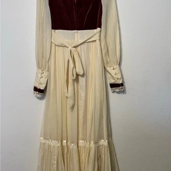 Gunne Sax Vintage Maxi Dress Lace Prairie Cottage Core - Picture 7 of 13